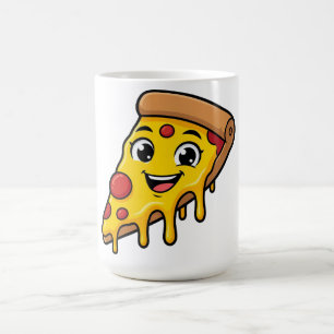 Funny Happy Pizza Slice with Stretchy Cheese Cute  Coffee Mug