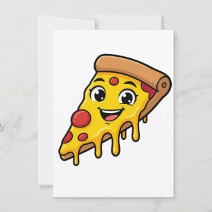 Funny Happy Pizza Slice with Stretchy Cheese Cute  Invitation