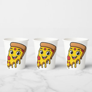 Funny Happy Pizza Slice with Stretchy Cheese Cute  Paper Cups