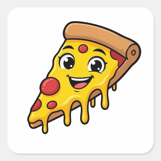 Funny Happy Pizza Slice with Stretchy Cheese Cute  Square Sticker (Front)
