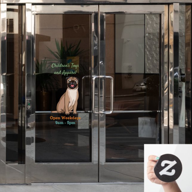 Funny happy pug dog cartoon illustration  (Office Door)