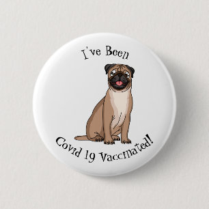 Funny happy pug dog cartoon illustration 6 cm round badge