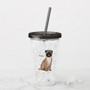 Funny happy pug dog cartoon illustration acrylic tumbler