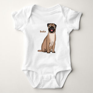 Funny happy pug dog cartoon illustration baby bodysuit