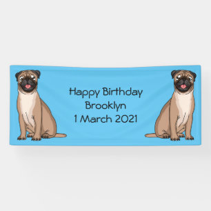 Funny happy pug dog cartoon illustration  banner