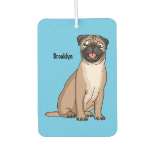 Funny happy pug dog cartoon illustration car air freshener