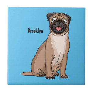 Funny happy pug dog cartoon illustration ceramic tile