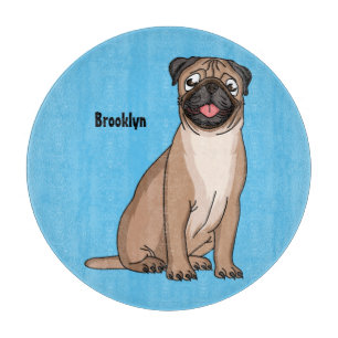 Funny happy pug dog cartoon illustration cutting board