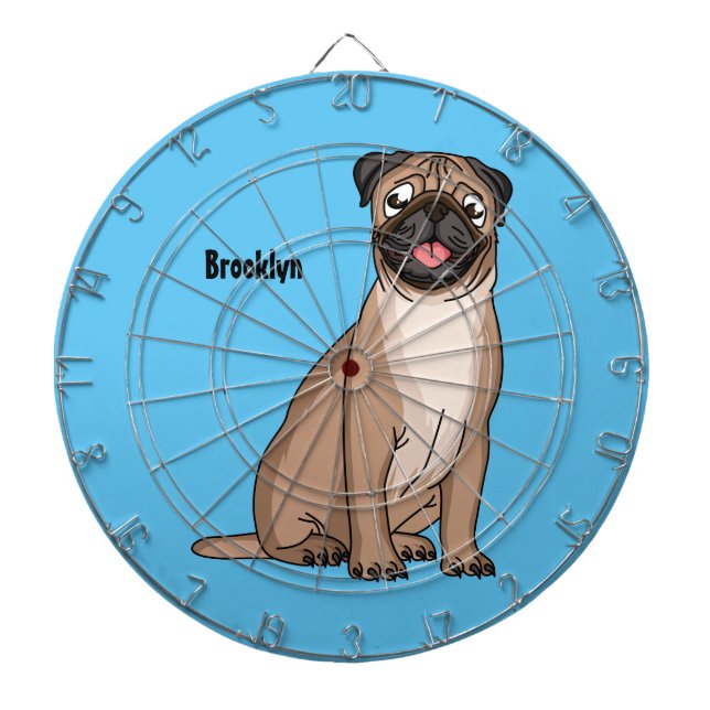 Funny happy pug dog cartoon illustration dartboard (Front)