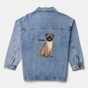Funny happy pug dog cartoon illustration denim jacket