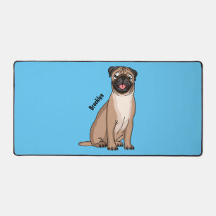 Funny happy pug dog cartoon illustration desk mat