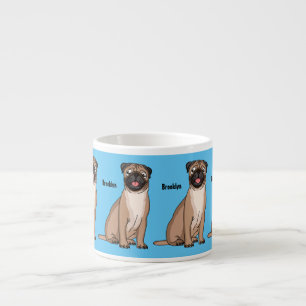 Funny happy pug dog cartoon illustration espresso cup