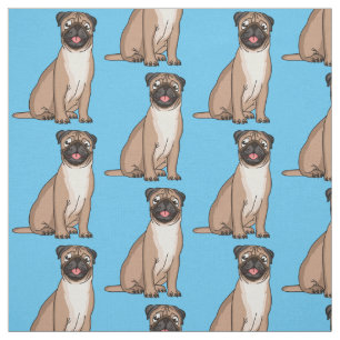 Funny happy pug dog cartoon illustration  fabric