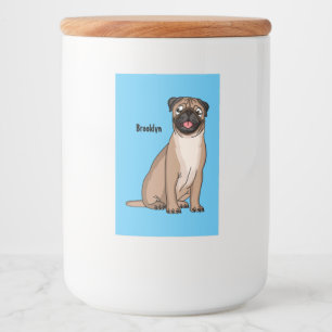 Funny happy pug dog cartoon illustration food label