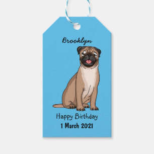 Funny happy pug dog cartoon illustration gift tags