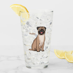 Funny happy pug dog cartoon illustration glass