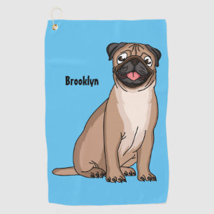 Funny happy pug dog cartoon illustration golf towel