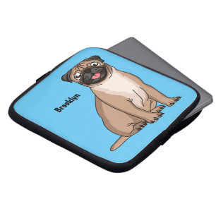 Funny happy pug dog cartoon illustration laptop sleeve