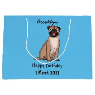 Funny happy pug dog cartoon illustration large gift bag