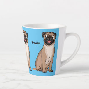 Funny happy pug dog cartoon illustration latte mug