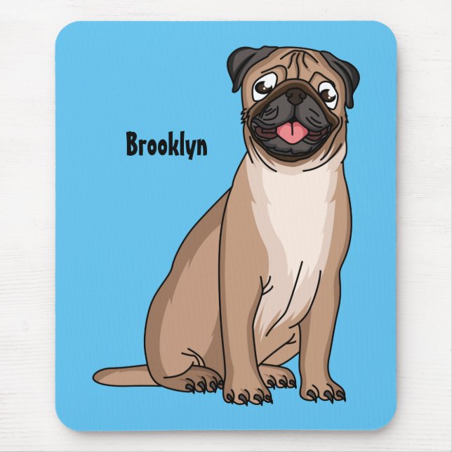 Funny happy pug dog cartoon illustration mouse pad (Front)