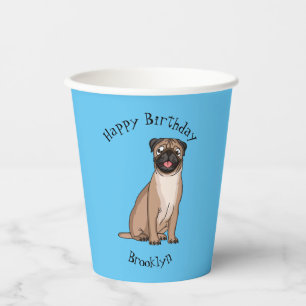 Funny happy pug dog cartoon illustration paper cups
