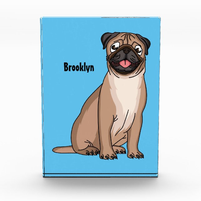 Funny happy pug dog cartoon illustration photo block (Front)