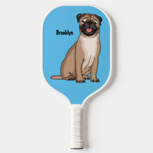 Funny happy pug dog cartoon illustration  pickleball paddle