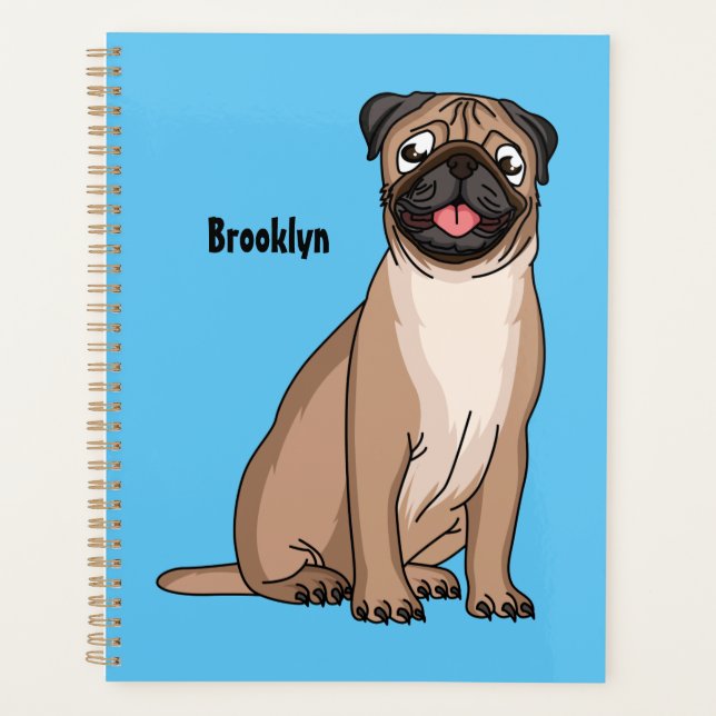 Funny happy pug dog cartoon illustration planner (Front)