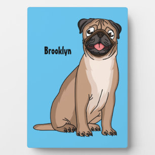 Funny happy pug dog cartoon illustration plaque