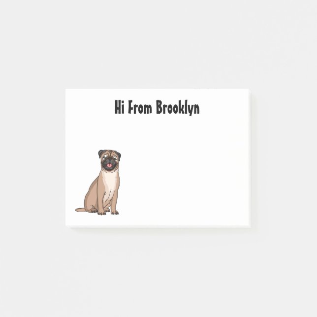 Funny happy pug dog cartoon illustration post-it notes (Front)