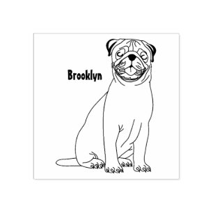 Funny happy pug dog cartoon illustration rubber stamp