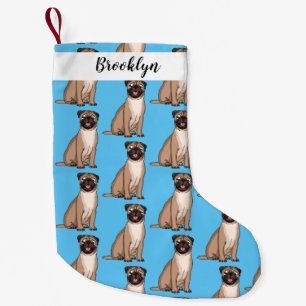 Funny happy pug dog cartoon illustration small christmas stocking