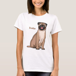 Funny happy pug dog cartoon illustration  T-Shirt