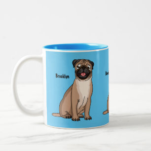 Funny happy pug dog cartoon illustration Two-Tone coffee mug