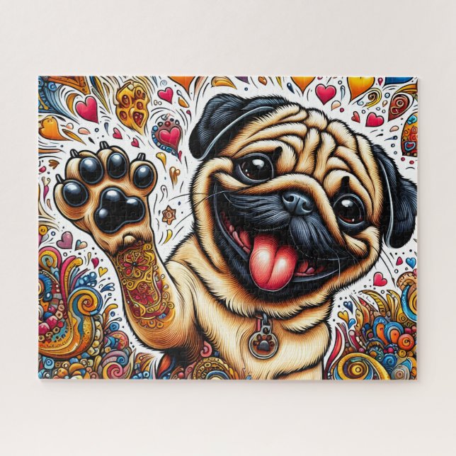 Funny Happy Pug Dog Jigsaw Puzzle (Horizontal)