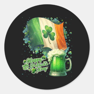 Funny Happy St Patricks Day Irish Flag And Beer Mu Classic Round Sticker