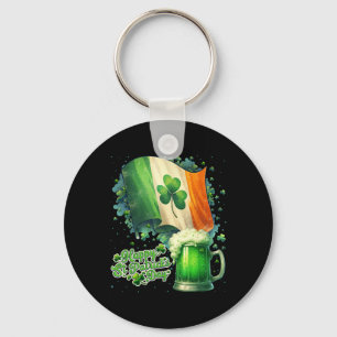 Funny Happy St Patricks Day Irish Flag And Beer Mu Key Ring