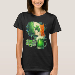 Funny Happy St Patricks Day Irish Flag And Beer Mu T-Shirt