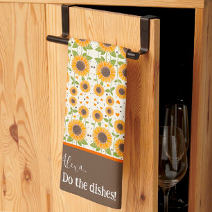 Funny Happy Sunflower Custom Alexa Quote  Tea Towel