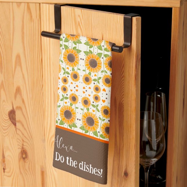 Funny Happy Sunflower Custom Alexa Quote  Tea Towel (Creator Uploaded)