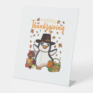 Funny Happy Thanksgiving Penguin Turkey Boys Girls Pedestal Sign