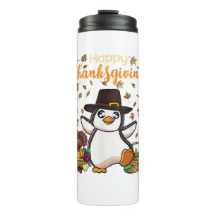 Funny Happy Thanksgiving Penguin Turkey Boys Girls Thermal Tumbler