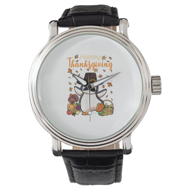 Funny Happy Thanksgiving Penguin Turkey Boys Girls Watch (Front)