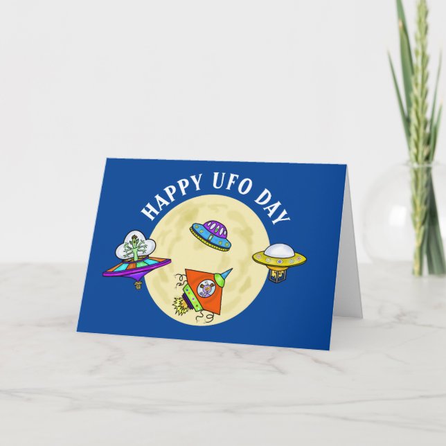 Funny Happy UFO Day Greeting Card (Front)