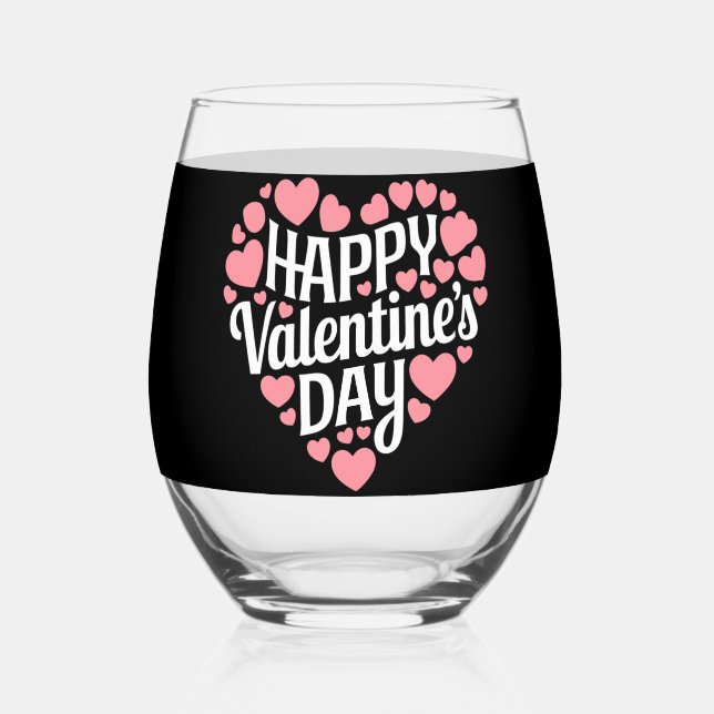 Funny Happy Valentines Day Heart Love Valentine  Stemless Wine Glass (Back)