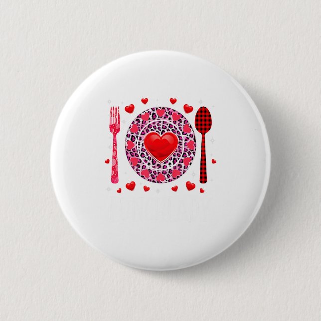 Funny Happy Valentines Day Lunch Lady Leopard Hea  6 Cm Round Badge (Front)