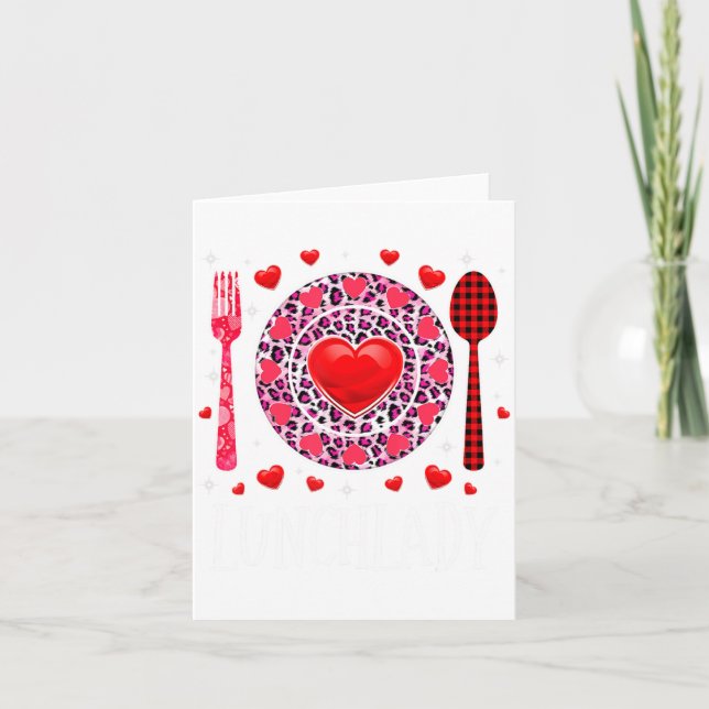 Funny Happy Valentines Day Lunch Lady Leopard Hea  Card (Front)