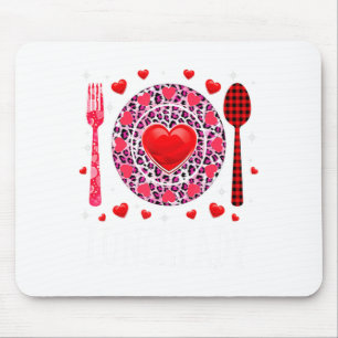 Funny Happy Valentines Day Lunch Lady Leopard Hea  Mouse Pad
