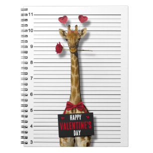 Funny Happy Valentine's Day Mugshot Guilty Giraffe Notebook